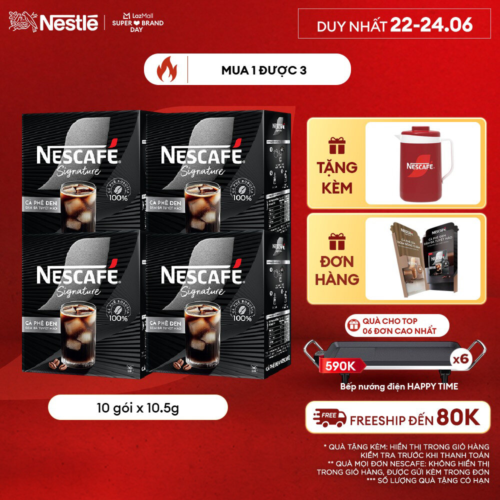 [ƯU ĐÃI THÁNG 6] Combo 4 hộp Cà phê đen hòa tan NESCAFÉ Signature Hộp 10 gói ĐẬM ĐÀ TUYỆT HẢO