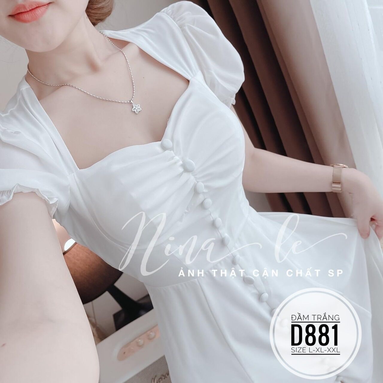 60-90kg Bigsize Đầm trắng nút bọc D881