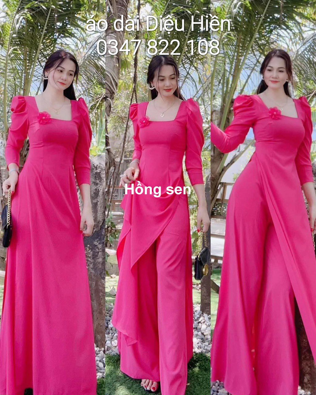 Áo Dài cổ vuông tay phồng
