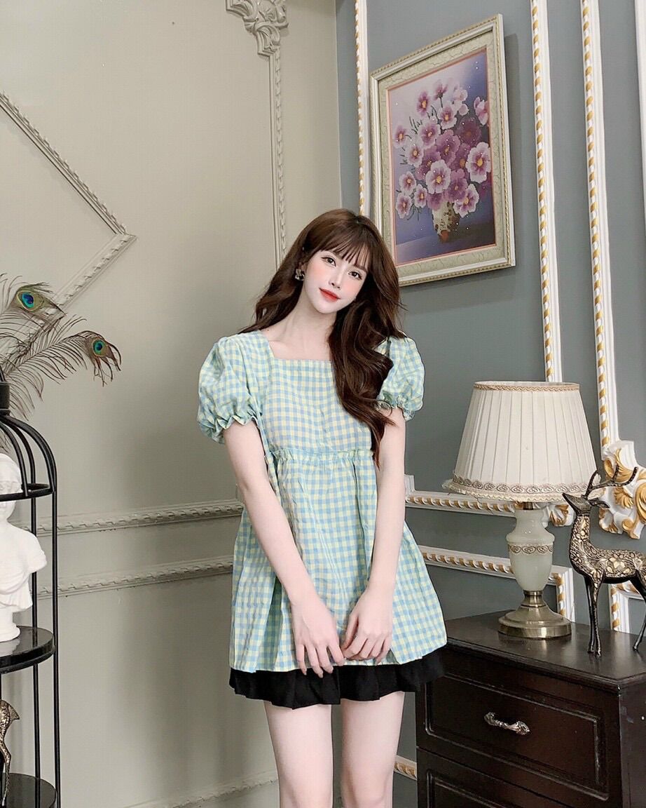 Áo bầu baby doll thời trang caro