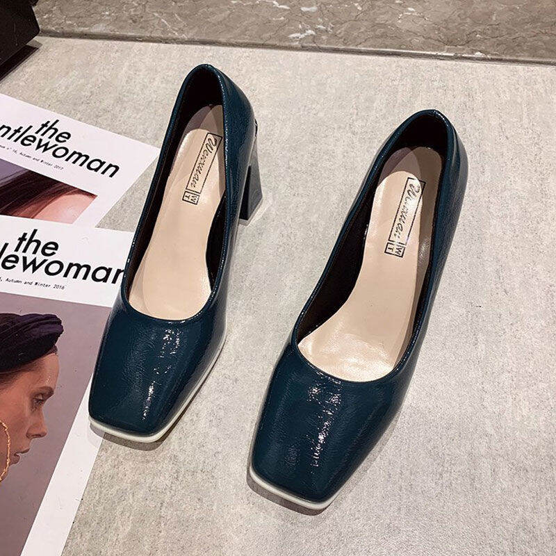 Giày Cao Gót Giày Đơn Gót Thô Mũi Vuông Miệng Nông Phong Cách Đi Làm Nhã Nhặn Khí Chất Cho Nữ Mẫu Mới Mùa Xuân Năm 2022 Dễ Phối Phong Cách Hàn Quốc