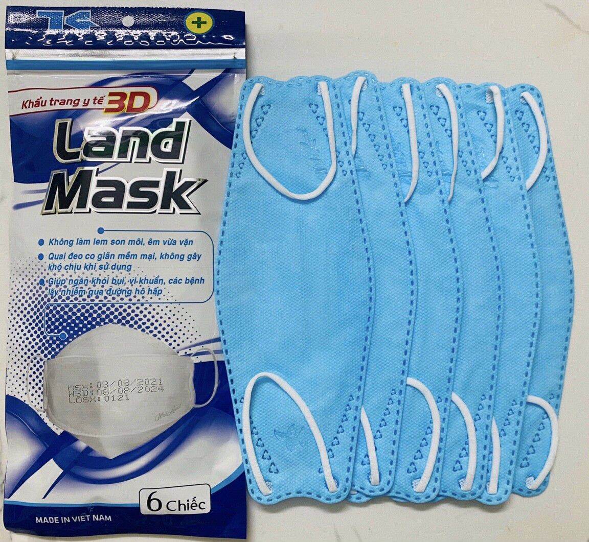 Khẩu trang 3D Land Mask 1 Túi 6 chiếc - ( LOẠI TÚI XANH ) Loại 4D KF94 Kiểu Hàn Quốc