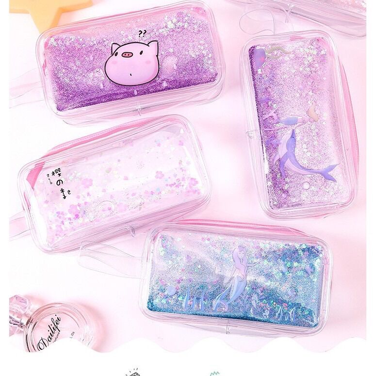 Hộp bút trong suốt kim tuyến ánh nhũ cao cấp loại to túi bút hologram hình xinh xắn dễ thương bóp đa năng bóp đựng bút bóp đựng đồ trang điểm chipchipgiadung hop but bop dung but tui da nang tui dung do trang diem chipchipgiadung
