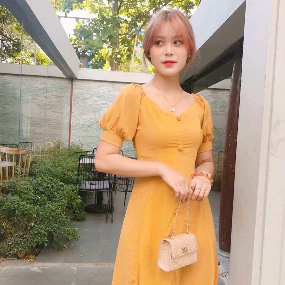 Đầm chữ A tay nhún