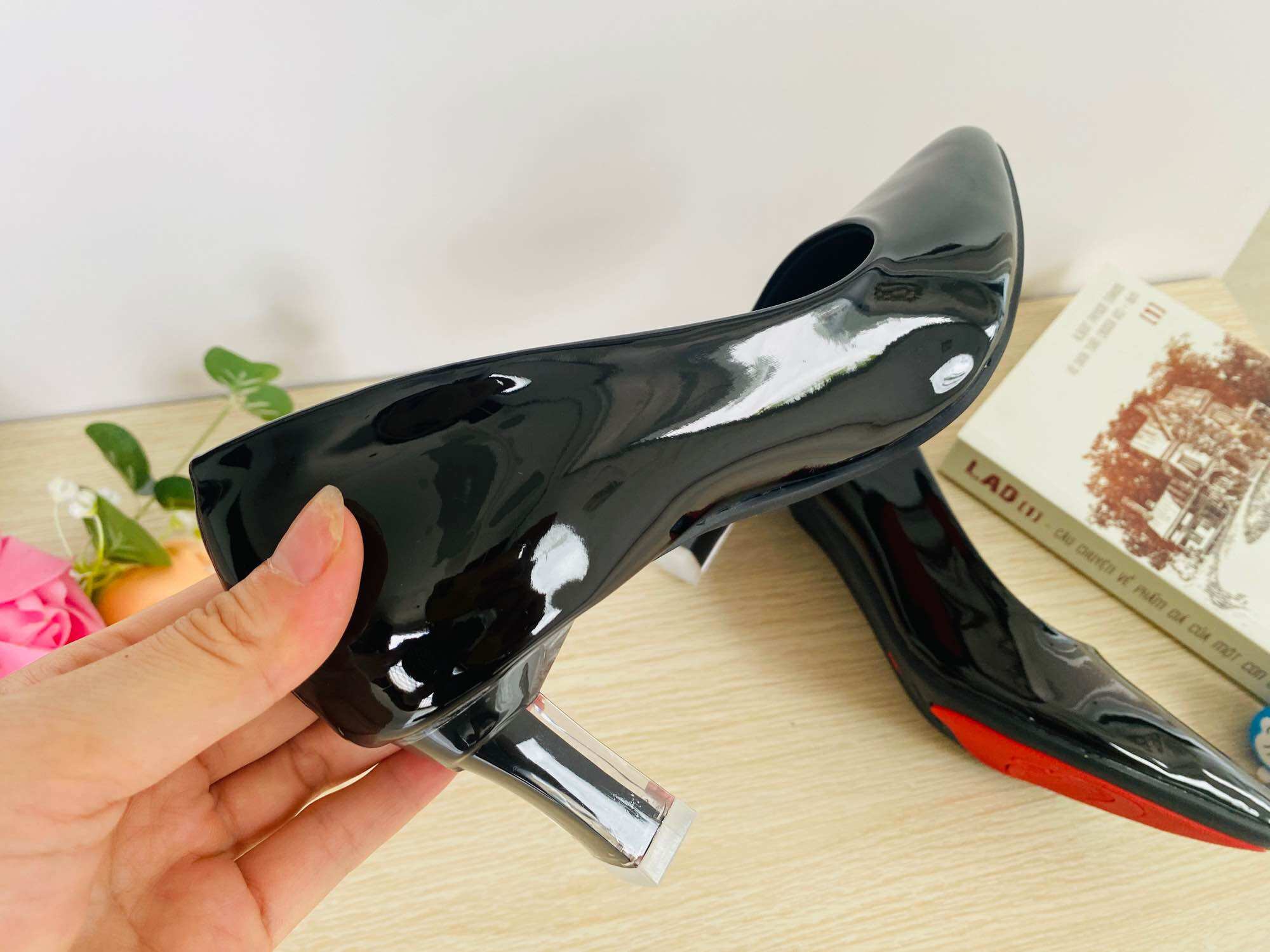 Giày cao gót 5p da bóng gót thạch