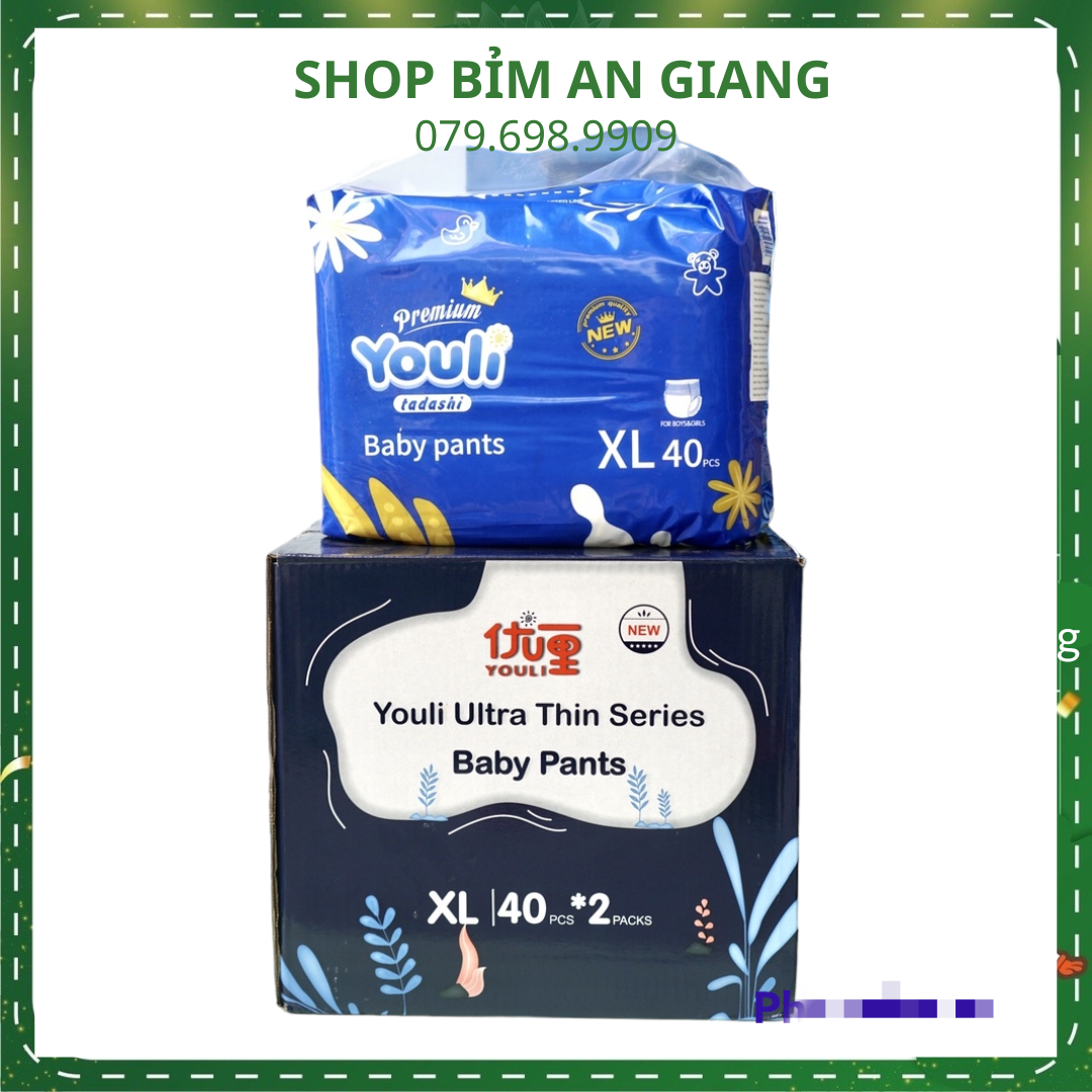 Bỉm Quần YOULI Xanh, Cao Cấp Hàng Chính Ngạch nội địa Trung size M88/L84/XL80/2XL72 Miếng 2 bịch