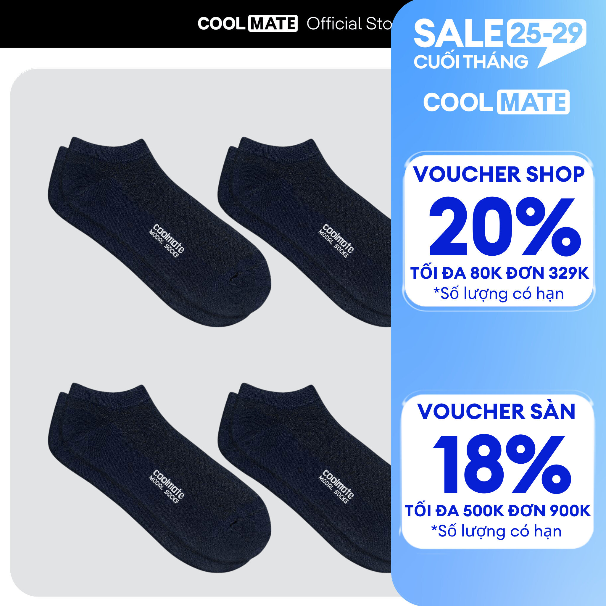 [OUTLET - Không đổi trả]Combo 4 đôi tất cổ ngắn Modal kháng khuẩn - Coolmate