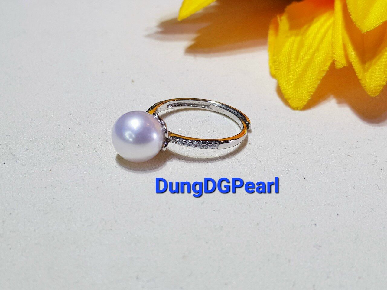 Nhẫn bạc ngọc trai thật tròn đều 9ly