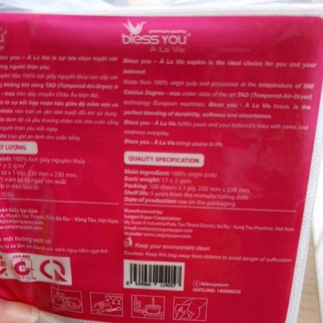 Khăn giấy ăn cao cấp BLESS YOU 100 Tờ.