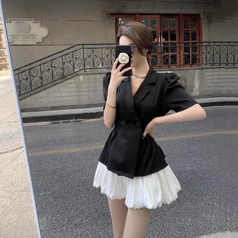 Set áo vest mix chân váy sang sịn