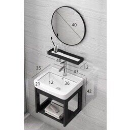 Set lavabo vuông nổi 4 món( gương, kệ kinh, lavabo nổi, khung chân đỡ)
