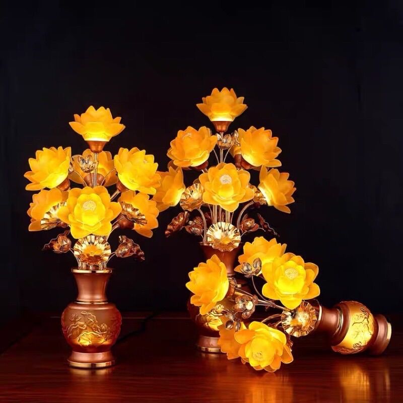 Đèn led hoa sen lưu ly thờ cúng trang trí
