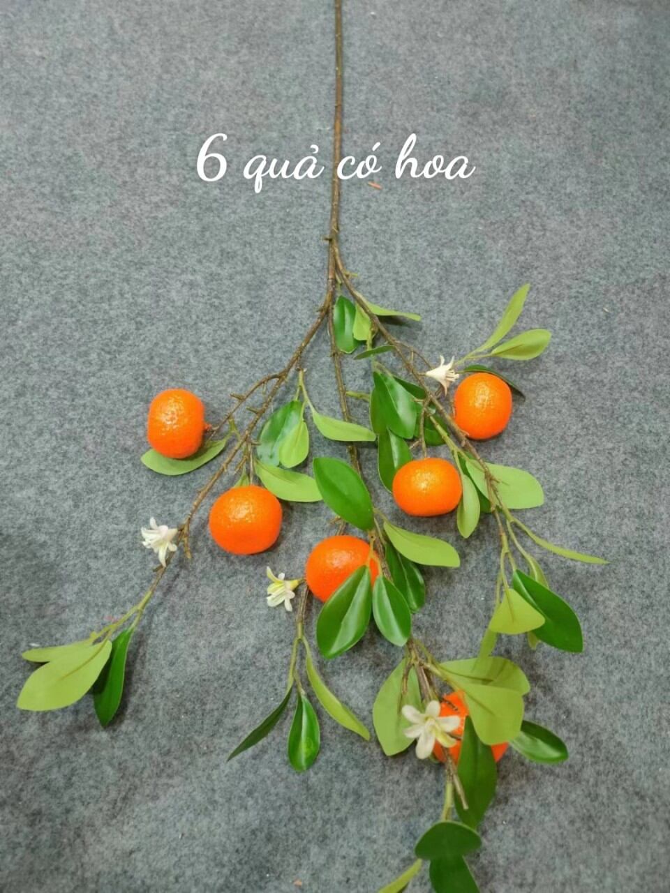 Cành Quả Quýt 8 quả Có Hoa, cây giả