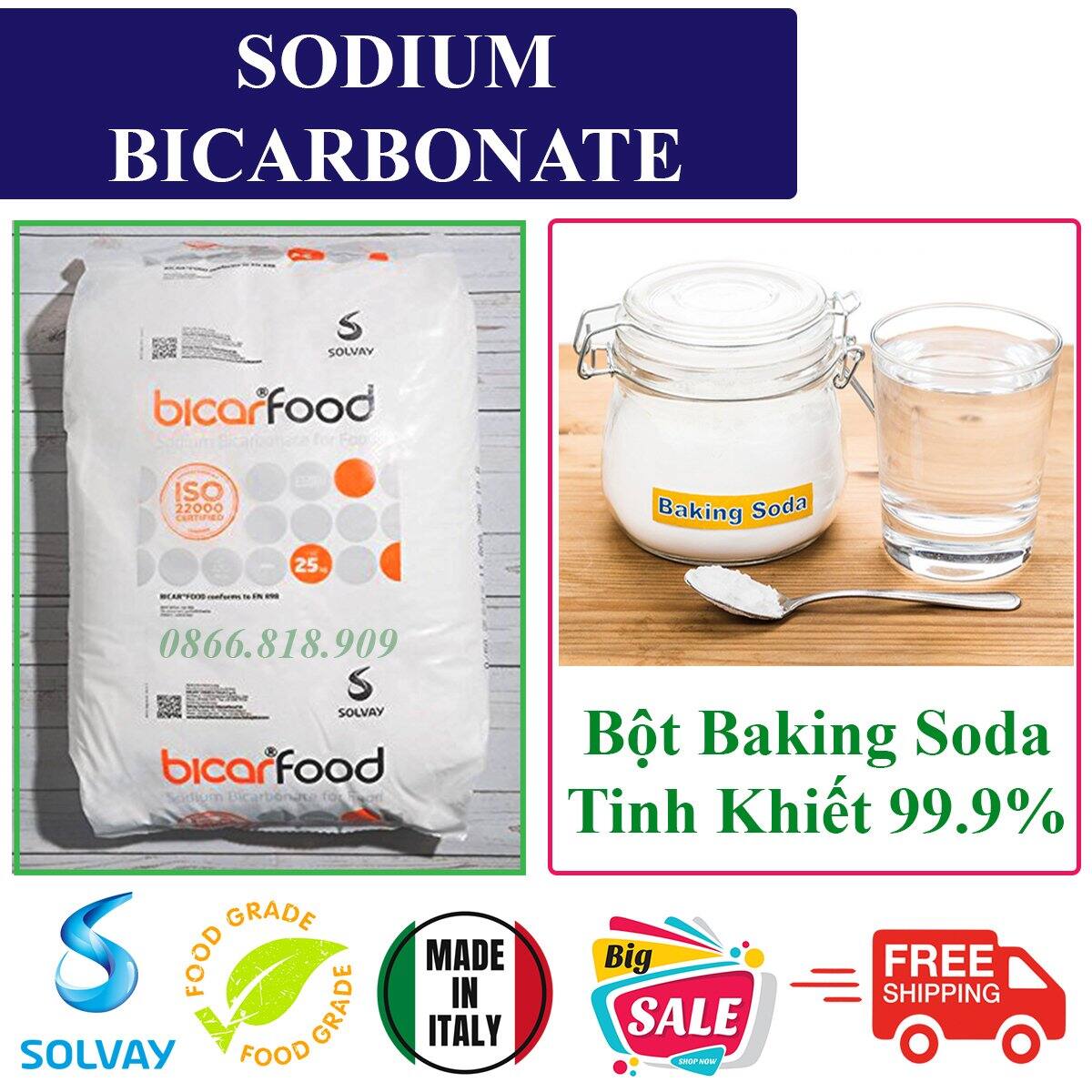 Túi 1 Kg Baking Soda NaHCO3 99 Muối Nở Solvay Ý Sodium Bicarbonate