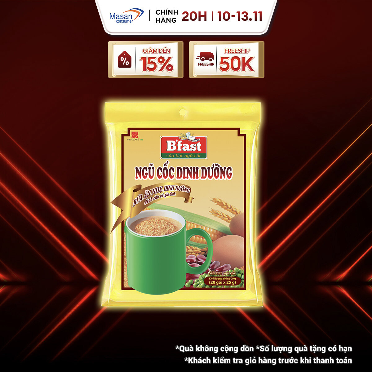 [11.11-13.11 Voucher 18% CHO ĐƠN TỪ 199K]Sữa Hạt Ngũ Cốc BFast - Túi 20 Gói x 25g