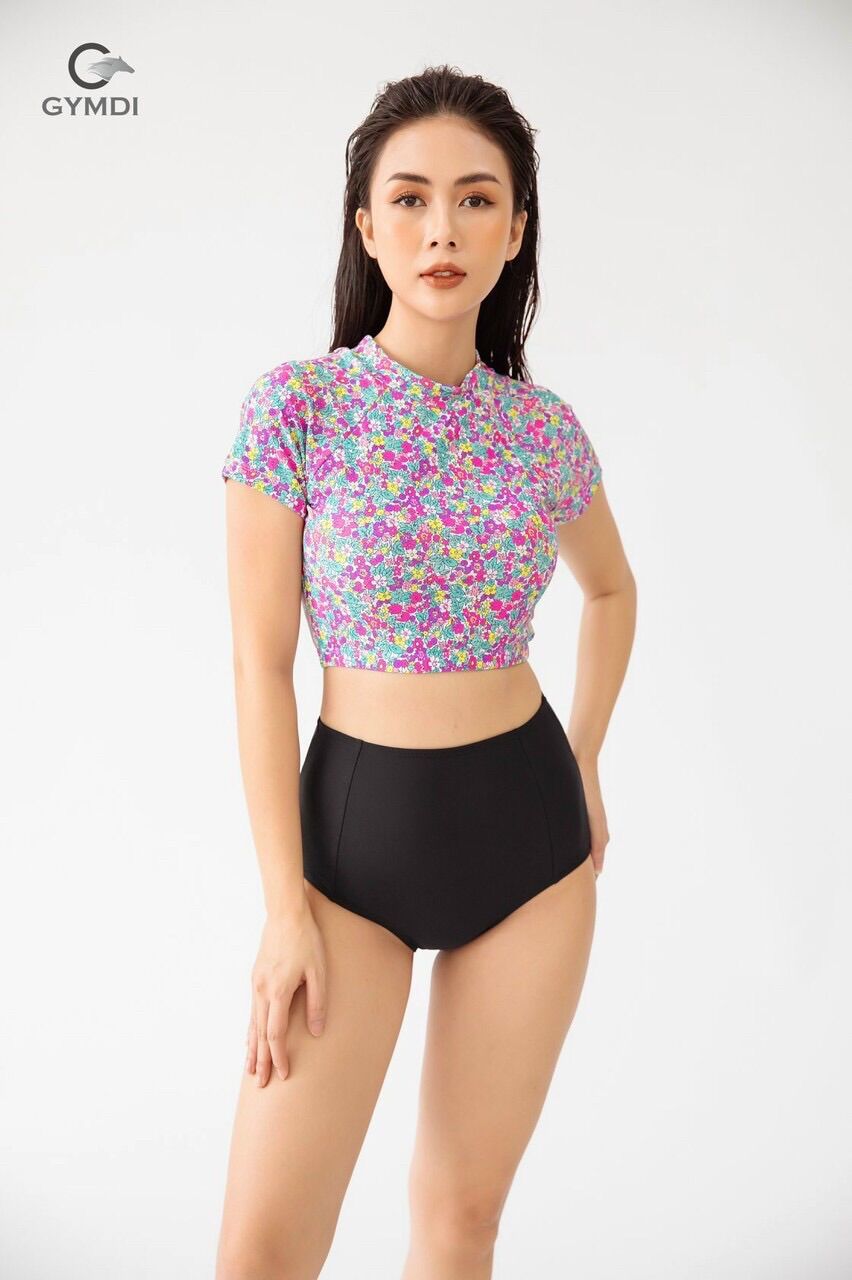 Bộ bơi nữ áo crtop tay ngắn kèm quần bikini cạp cao nhiều mẫu