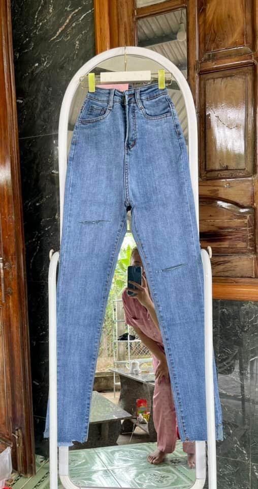 Jeans dài lưng cao co giãn rách PT