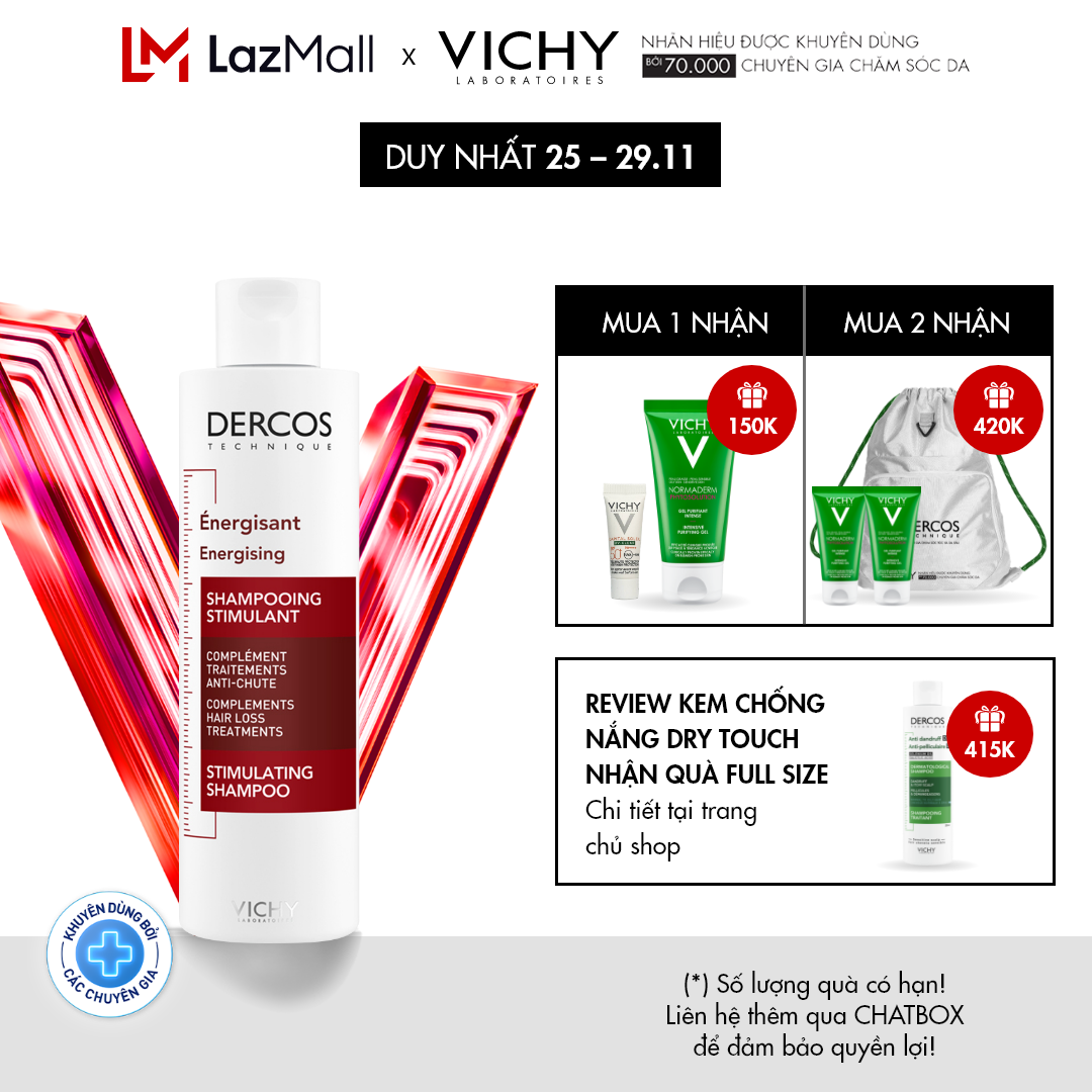 Dầu gội dưỡng tóc giãm gãy rụng tóc Vichy Laboratoires Dercos Technique Stimulating shampoo compleme