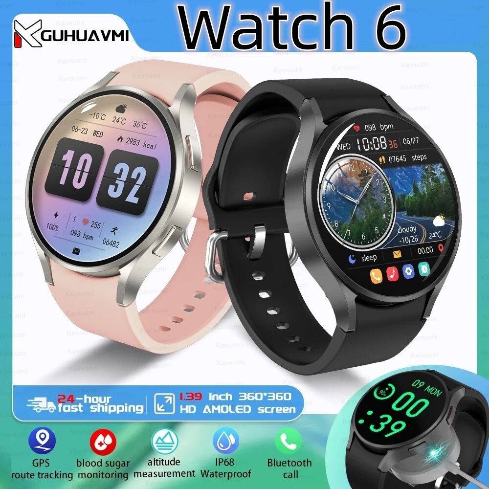 Galaxy Watch 6 Đồng hồ thể thao mặt tròn thông minh cổ điển Màn hình AMOLED HD Gọi thoại Nfc Gps Tracker dành cho nam và nữ