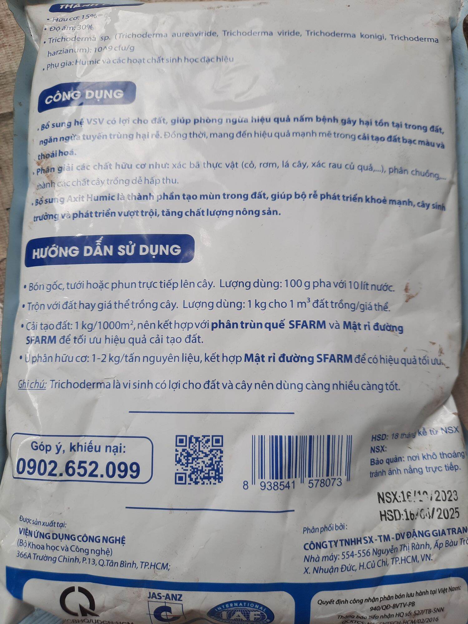 chế phẩm mấm đối kháng ~ TRICHODERMA ( humic)  sfarm gói 1kg