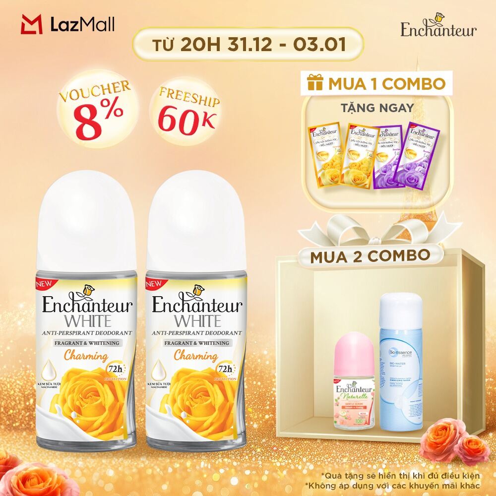  Combo 2 Lăn khử mùi trắng da Enchanteur Charming 50ml  Chai 