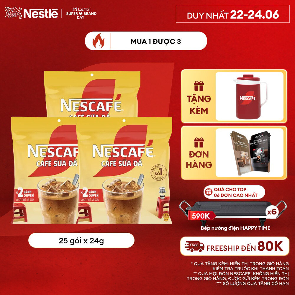 [ƯU ĐÃI THÁNG 6][FREESHIP TOÀN QUỐC]Combo 3 Bịch Cà phê Hòa tan NESCAFÉ CAFÉ SỮA ĐÁ 25 gói Nhân đôi sánh quyện