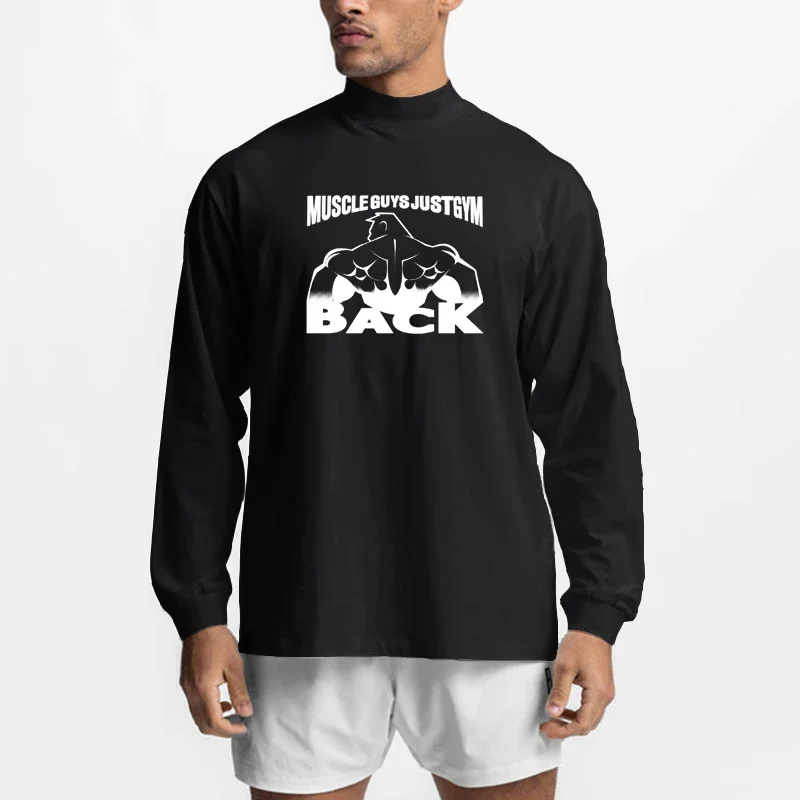 Nam Oversize Rời Tay Dài Cao Cổ Áo Thun Cotton Cho Tập Gym Thể Thao Tập Thể Hình Thể Hình Chạy Mùa T