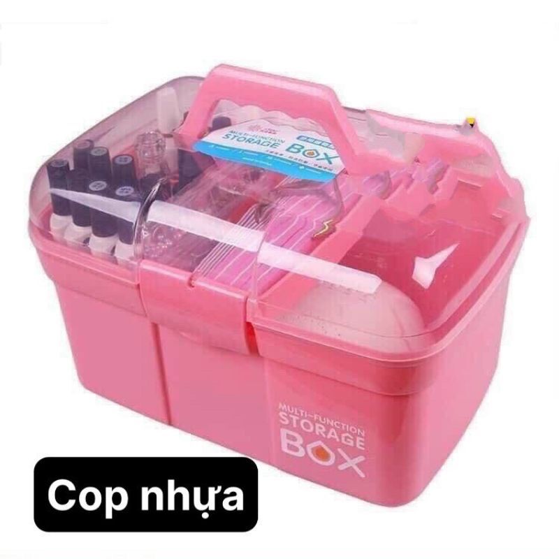 Cốp nhựa đựng đồ nail mi trang điểm, cốp nhựa 2 tầng, cốp nail mi nhỏ gọn