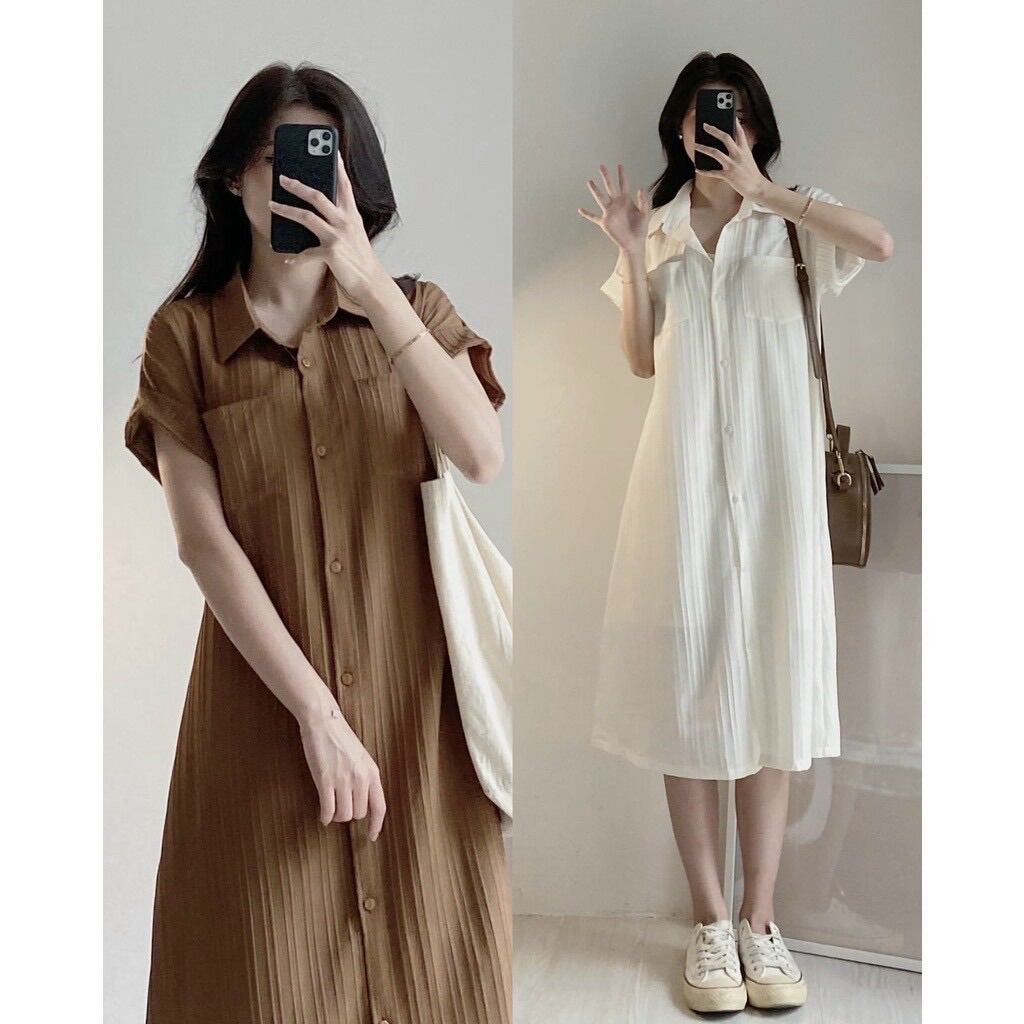 Đầm bầu cổ sơ mi polo đũi gân siêu mát