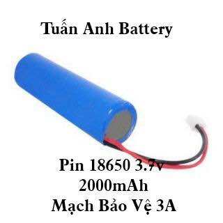 Pin sạc 18650 3.7 - 4.2v 2000mah Kèm Jack PH 2.0 Và Mạch Bảo Vệ 3A dùng cho đèn tích điện loa mini q