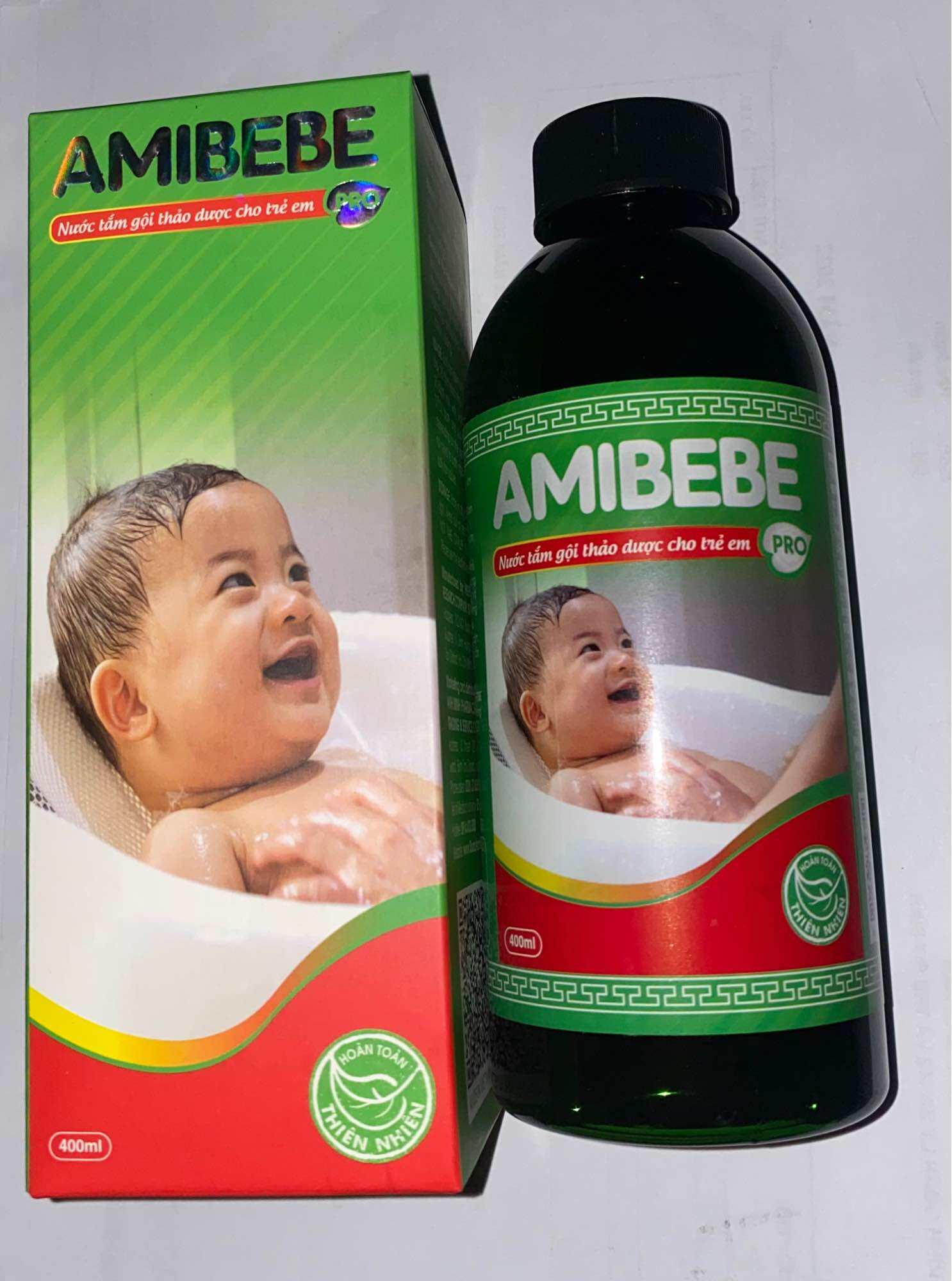 Amibebe 400ml Nước tắm gội thảo dược trẻ em hỗ trợ rôm sẩy. Combo 24 chai