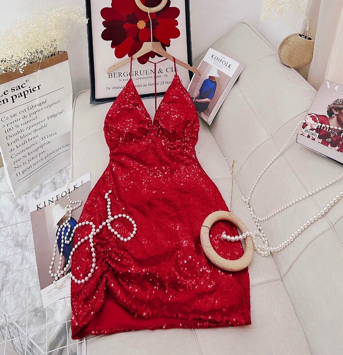 Đầm body kim sa hở lưng, freesize, dưới 55kg