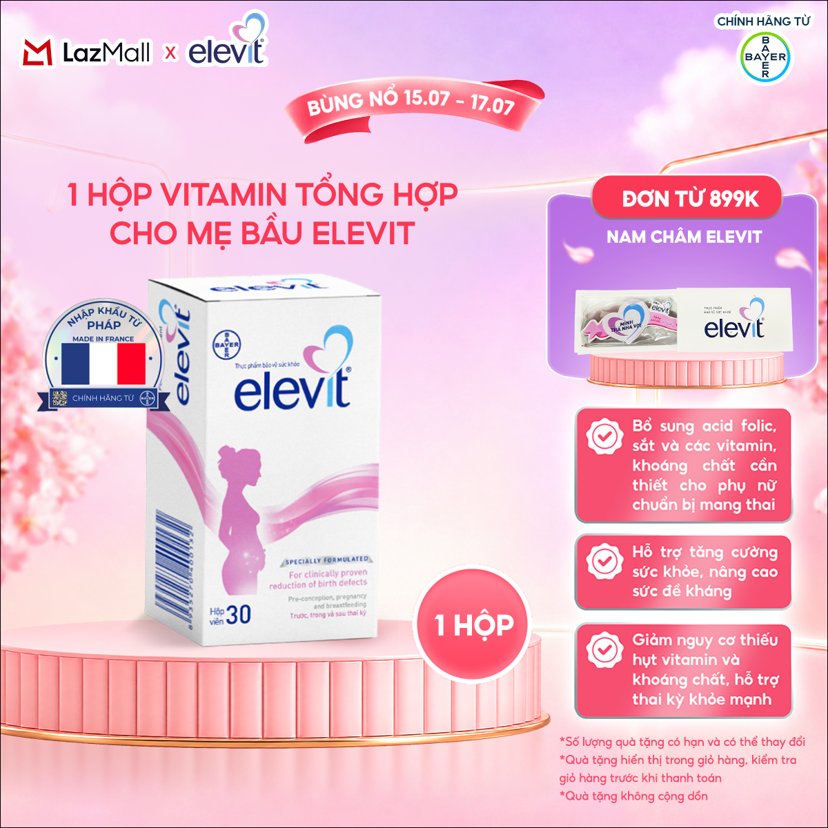 Vitamin Bầu Tổng Hợp Elevit Cho Phụ Nữ Trước, Trong và Sau Thai Kỳ 30 Viên