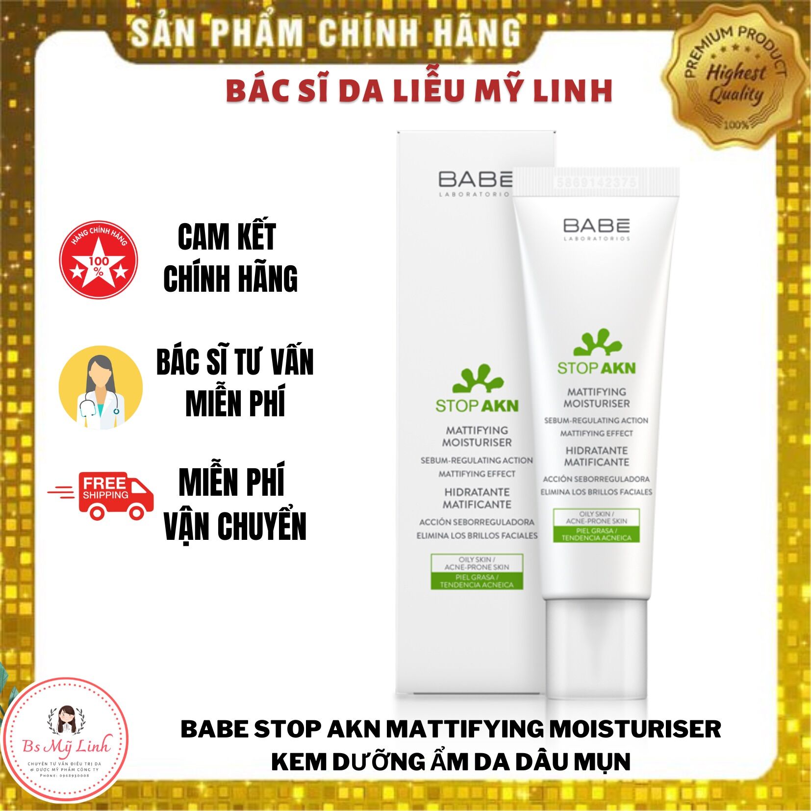 Babe stop akn mattifying moisturiser – kem dưỡng ẩm da dầu mụn
