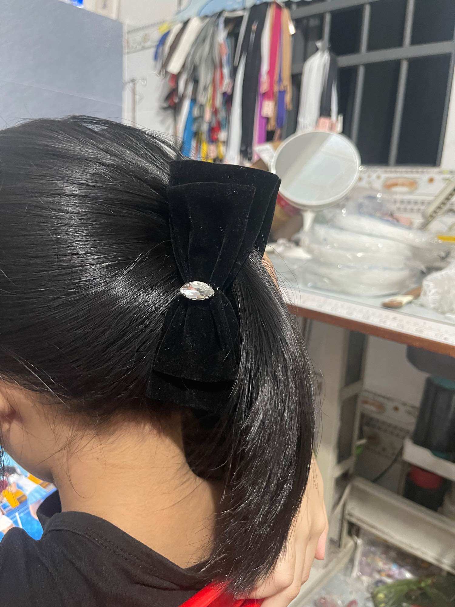 Kẹp chuối nơ đen kim sa lấp lánh hàng thủ công siêu chất lượng sang dể thương tạo độ phồng cho tóc