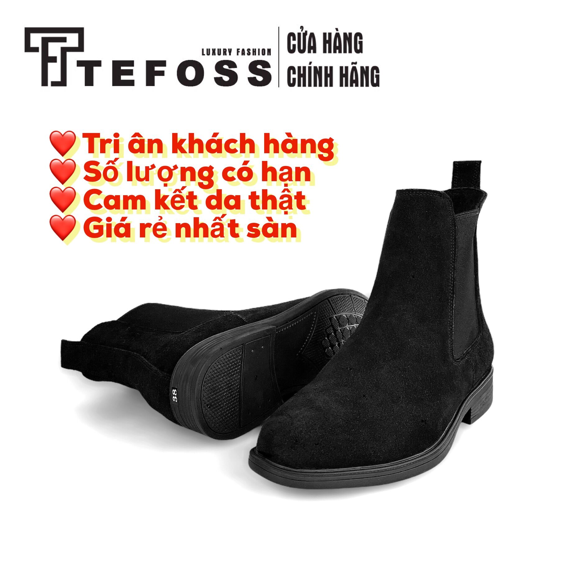 Giày da bò nam chelsea boot cổ cao TEFOSS HN601 Đen da lộn mũi tròn size 38-44