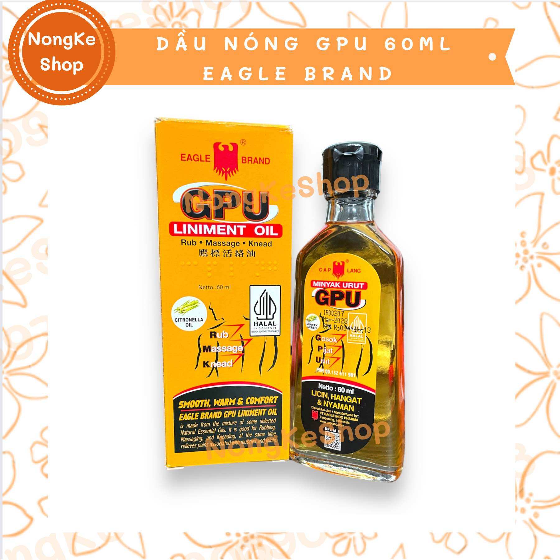 Dầu nóng GPU hương Sả 60ml Indonesia
