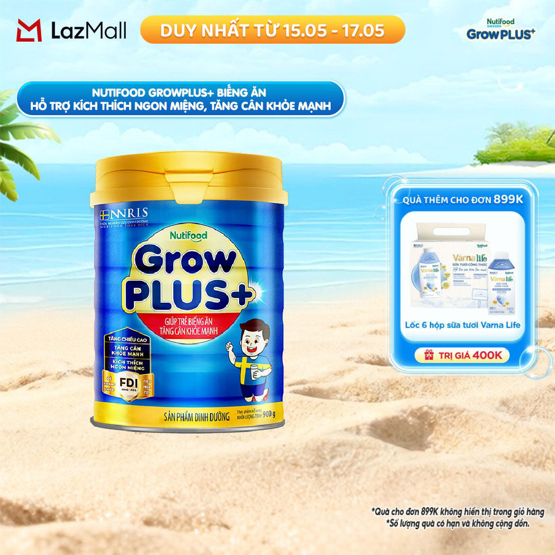 Sữa Bột Nutifood GrowPLUS+ Biếng Ăn (Xanh)  - Hỗ Trợ Kích Thích Ngon Miệng, Tăng Cân Khỏe Mạnh (Lon 900g)