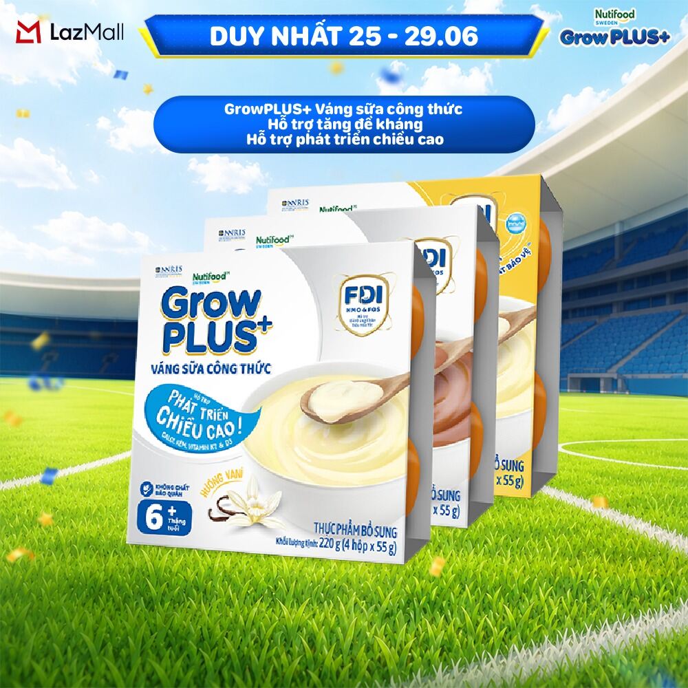 Combo mix 3 lốc GrowPLUS+ Váng sữa công thức Sữa non Immunel Hỗ trợ tăng đề kháng  Hỗ trợ phát triển chiều cao hương Vani  vị Socola (55g x 12 hộp)