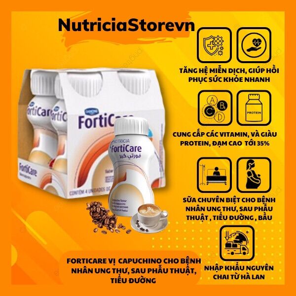 [Hàng Chính Hãng]Sữa Nước Forticare Vỉ 4 Hộp Chai 125ml Vị Capuchino Dành Cho Bệnh Nhân Ung Thư, Người Sau Phẫu Thuật [ Date 29/6/2023]