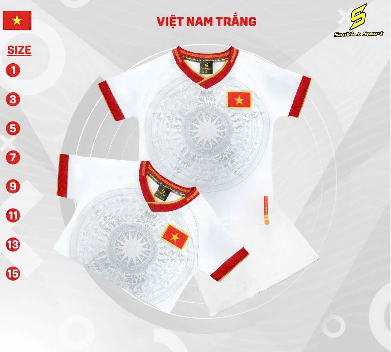Quần áo đá banh trẻ em đội Tuyển Việt Nam Màu Trắng 24/25 - Thun lạnh cao cấp Có in tên số theo yêu cầu