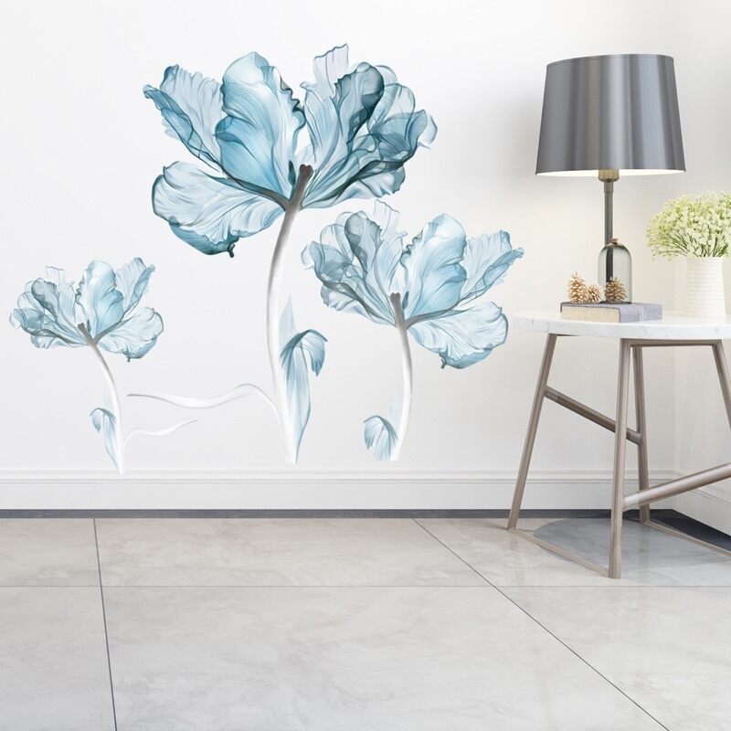 Decal dán tường ba cây hoa xanh