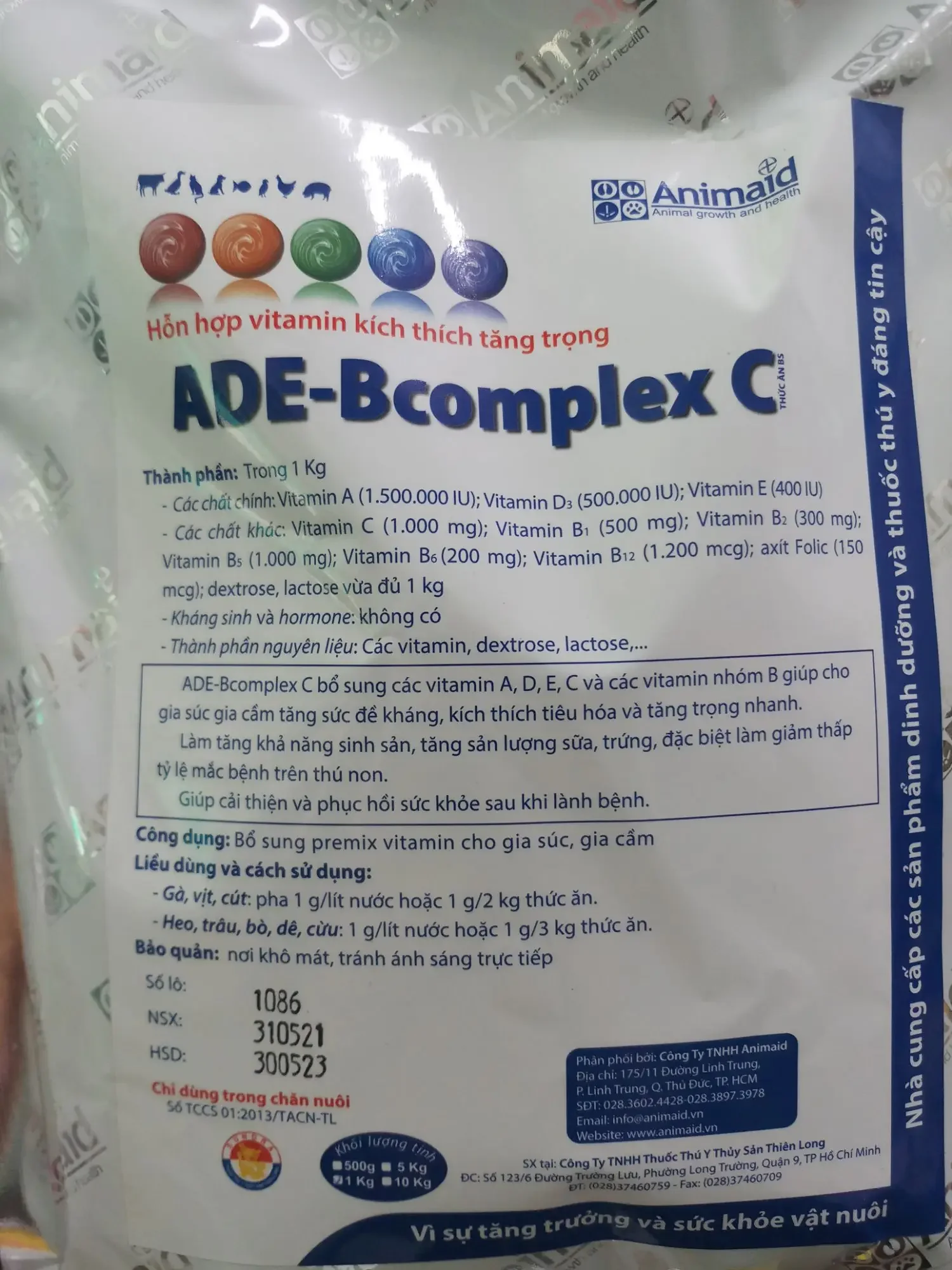 ADE Bcomplex C 1kg hỗn hợp vitamin kích thích tăng trọng hsd 30/05/2023