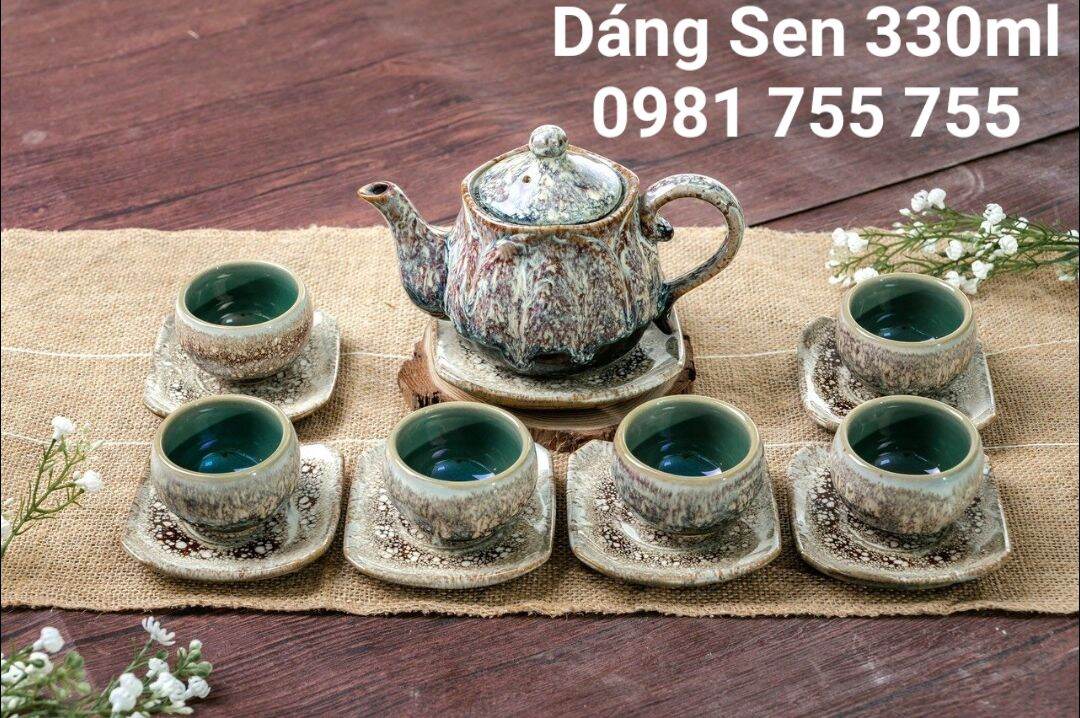 Bộ ấm chén pha trà hỏa biến bát tràng_giá nhà lò_ấm trà men nham thạch hàng loại 1