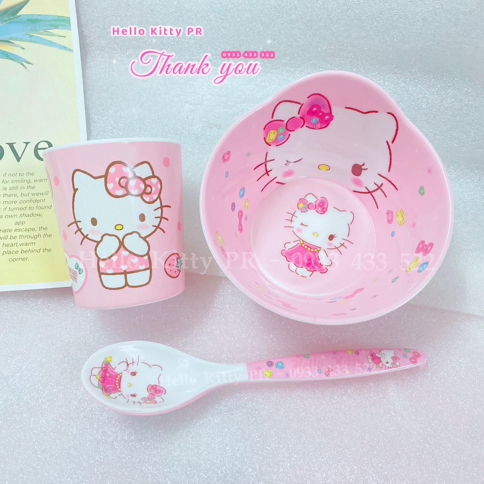 Combo chén lớn, ly cốc 200ml Hello Kitty