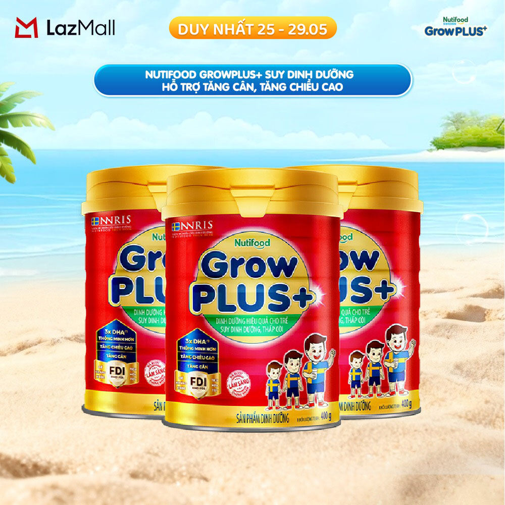 Combo 3 Sữa Bột Nutifood GrowPLUS+ Suy Dinh Dưỡng 400g - Hỗ Trợ Tăng Cân, Tăng Chiều Cao  (3 Lon x Lon 400g)