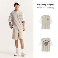 Semir | Áo Thun Nam Tay Ngắn Dáng Rộng Phối Màu Thời Thượng In Hình Kiểu 2 Mảnh Phong Cách Thể Thao Bóng Rổ