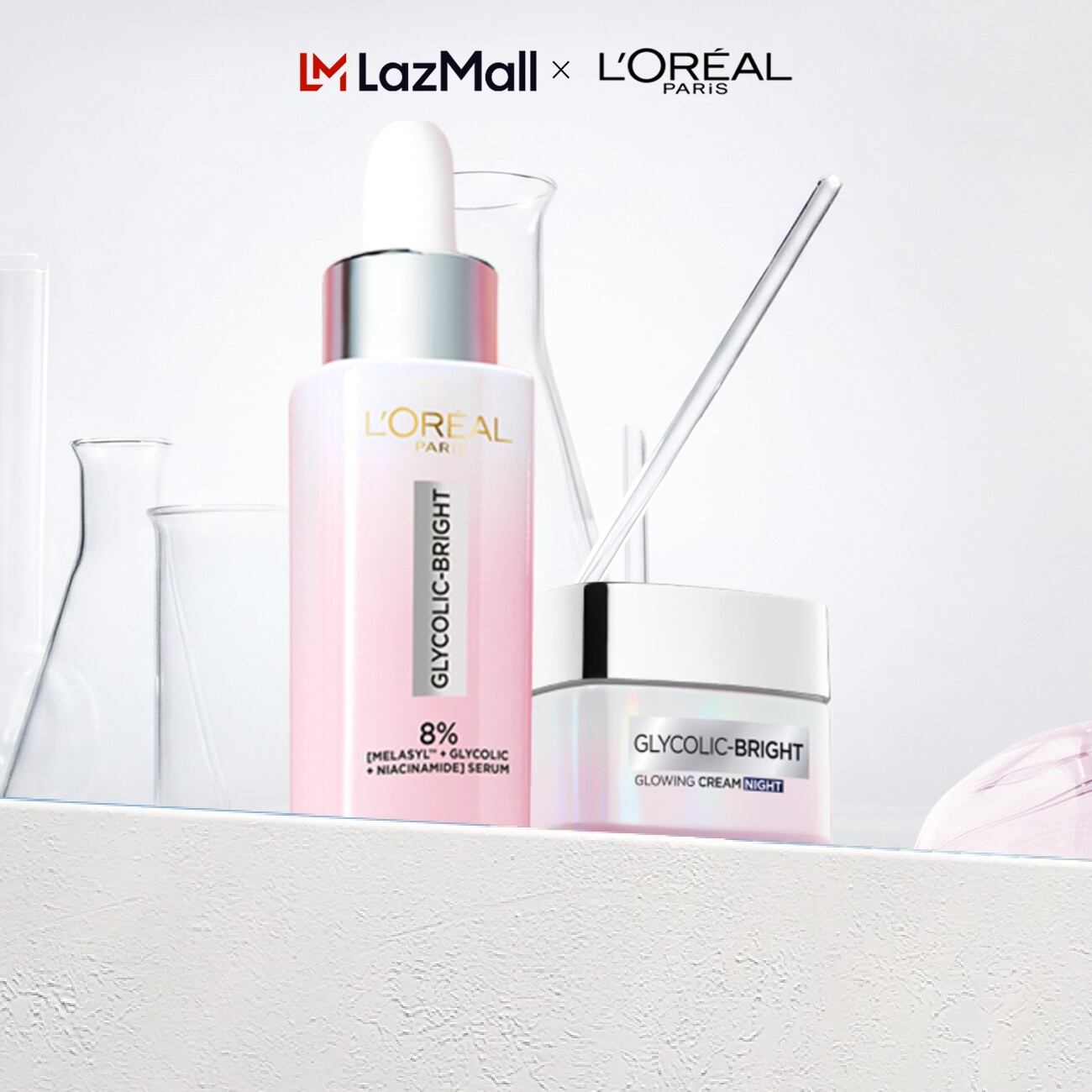 Bộ Serum và Kem dưỡng ban đêm sáng da tức thì L'Oreal Paris Glycolic Bright 8% [Melasyl+Glycolic+Niacinamide] (30ml 15ml)