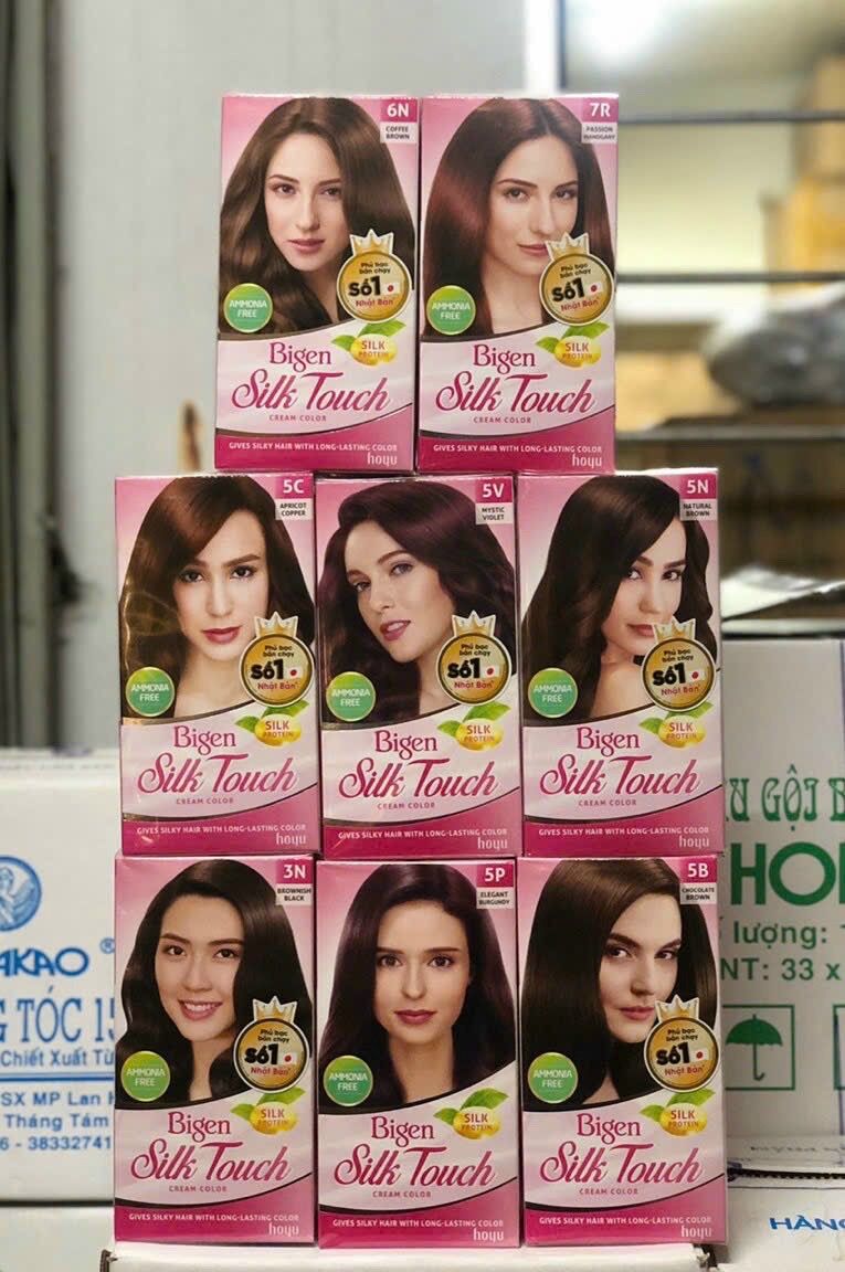 Thuốc nhuộm phủ bạc Bigen Silk Touch 80ml dạng kem, phủ bạc hoàn toàn, dưỡng tóc mềm mượt, màu trẻ trung