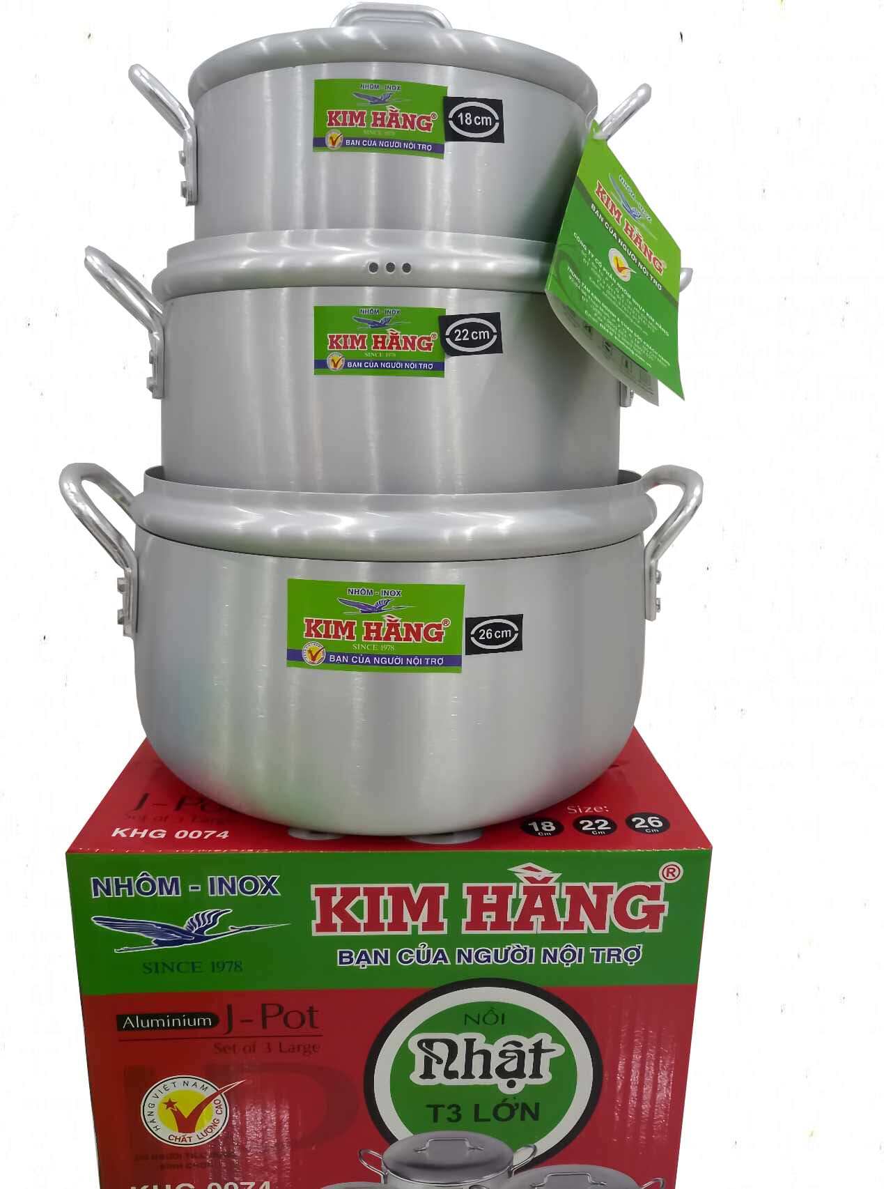 [CHÍNH HÃNG] Bộ nồi nhôm nhật  T3 lớn (size 18 22 26)  Kim Hằng